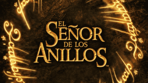 Póster de edición especial 25 aniversario de El Señor de los Anillos en colores negro y dorado para el reestreno en cines.
